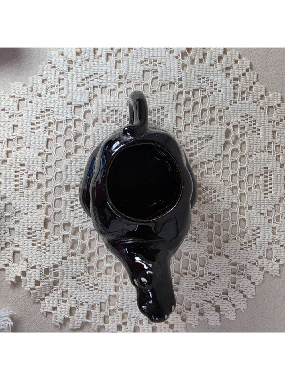 Vintage Shafford Redware Black Cat Teapot With Red & White Painted Details - 5" - Picture 5 of 8